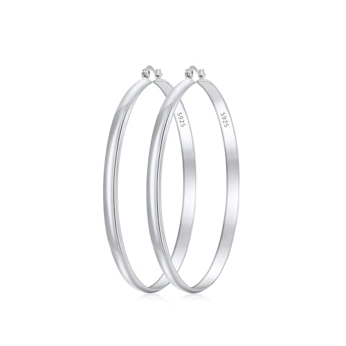Apsvo Hoop Earrings for Women, 5mm Wide 14K Gold Plated/Silver Hoop Earring Hypoallergenic 925 Sterling Silver Earrings Lightweight Large Earrings for Women - color: Silver&60mm
