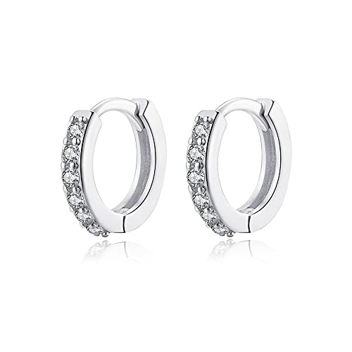 Cubic Zirconia Pave Cz Hoop Earrings Huggie Tiny Mini Small for Cartilage Sterling Silver Gold Plated 11mm 9mm 8mm 7mm Hoop Earrings - style: Silver-9mm Inner Diameter
