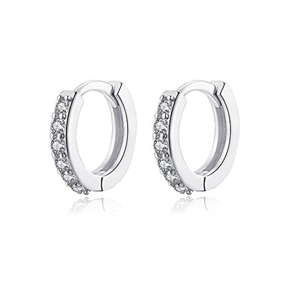 Cubic Zirconia Pave Cz Hoop Earrings Huggie Tiny Mini Small for Cartilage Sterling Silver Gold Plated 11mm 9mm 8mm 7mm Hoop Earrings - style: Silver-9mm Inner Diameter