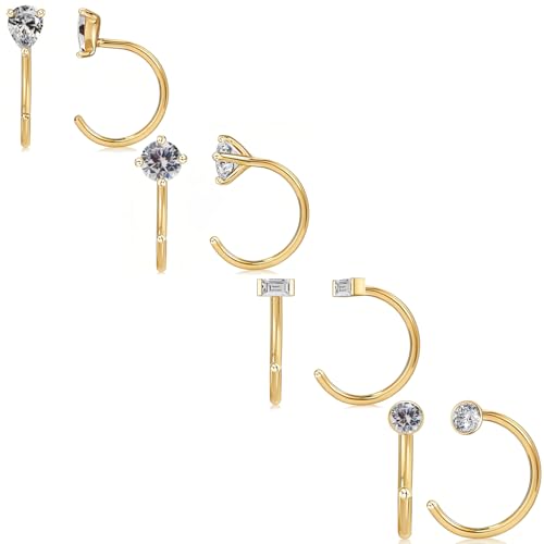 2/4Pairs 14K Gold Stay Close Hoop Huggie Half Hoop Earrings Minimalist Tiny Cartilage Helix Open Hugging for Women | Hypoallergenic 316L Stainless Steel Jewelry Set Trending Valentine's Day Gifts (A10) - color: 4 Pairs Gold