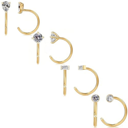 2/4Pairs 14K Gold Stay Close Hoop Huggie Half Hoop Earrings Minimalist Tiny Cartilage Helix Open Hugging for Women | Hypoallergenic 316L Stainless Steel Jewelry Set Trending Valentine's Day Gifts (A10) - color: 4 Pairs Gold