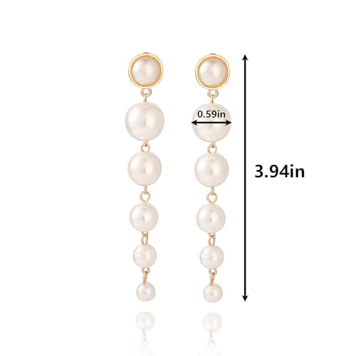 Graduated Pearl Drop Earrings for Women, Elegant Long Linear Tassel Dangle Earrings for Wedding Guest or Bride, Hypoallergenic Formal Party Jewelry