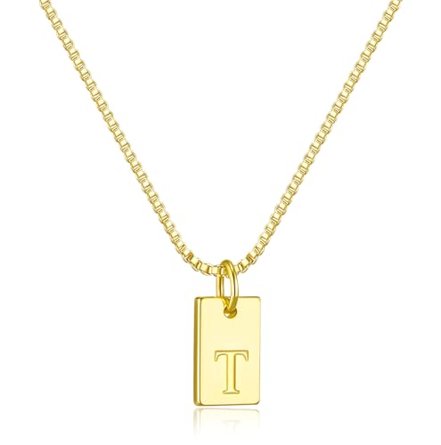 Initial Necklaces for Women 14K Gold Plated Letter Necklace Dainty Waterproof Pendant Necklace Personalized Gifts Trendy Gold Jewelry - color: T