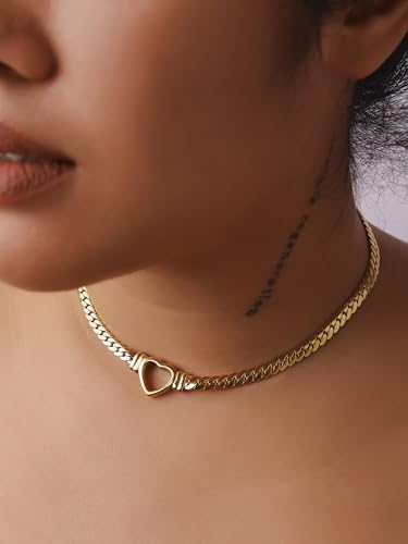 Sacina Heart Choker, Stainless Steel Necklace, Choker Necklaces for Women, Chunky Heart Necklace, Valentine Gift, Christmas Jewelry Gift - color: gold