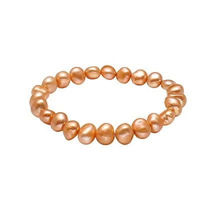 Handmade Women's Pearl Bracelet | Stretchy Beaded 8-9mm Baroque Pearl Bracelet for Ladies and Girls - Pink, Black, White, Grey, Multicolor - color: Orrange