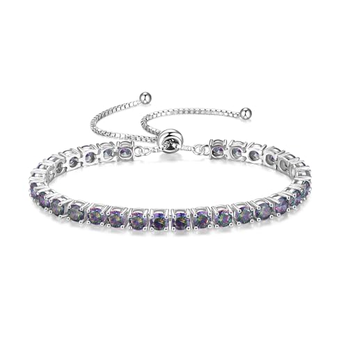 FANCIME Birthstone Bracelet Jewelry for Women Sterling Silver Tennis Bracelet Classic Bolo Adjustable Chain Fine Jewelry Anniversary Birthday Gifts for Women Mom Wife Her - color: 06-Alexandrite