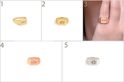 Elegant jewel box Unisex Square signet ring in solid Gold 9k, 14k, & 18k, Custom engraved chevalier, Personalized Initial signet ring, RN361