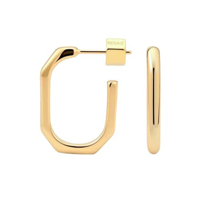 RENAIZ Dainty Lightweight Hoop & Stud Earrings for Women – 14K Gold Plated & Rhodium Plated, Minimalist Geometric Hypoallergenic Jewelry, Tiny Dainty Everyday Studs and Hoops - color: Yellow Gold, style: Hexagon