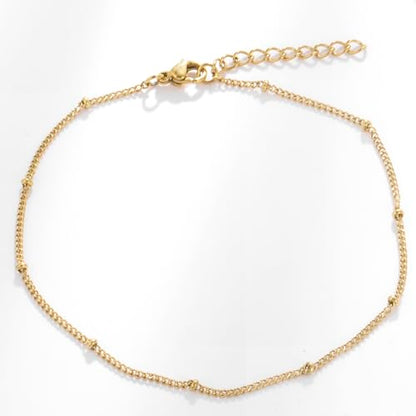Gold Stainless Steel Anklet Chain for Women Adjustable Ankle Bracelet Fashionable Simple Design, Round mold chain - color: Gold+ Pearl necklace, size: 22+3cm