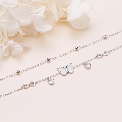 Anklets for Women 925 Sterling Silver Blue Evil Eye Infinity Butterfly Adjustable Multilayer Layered Summer Beach Ankle Bracelet Foot Chain Jewelry for Women - style: Infinity & Butterfly