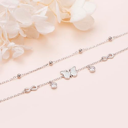 Anklets for Women 925 Sterling Silver Blue Evil Eye Infinity Butterfly Adjustable Multilayer Layered Summer Beach Ankle Bracelet Foot Chain Jewelry for Women - style: Infinity & Butterfly