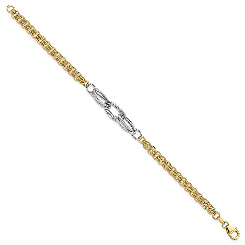 Solid 14k Gold Two-Tone Gold Fancy Link Bracelet 7.5"