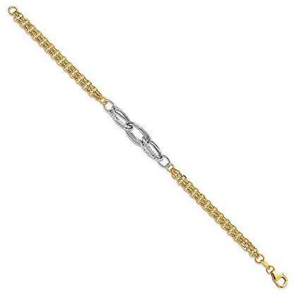 Solid 14k Gold Two-Tone Gold Fancy Link Bracelet 7.5"