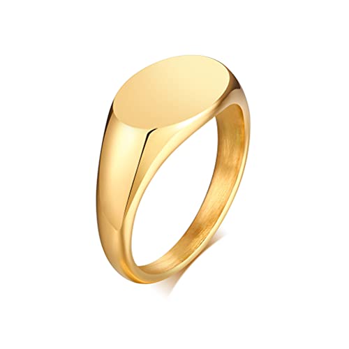 HIJONES Mens Stainless Steel Signet Ring Matte Brushed Square | Simple Statement ,Wedding Band,Polished Round - color: 9mm-Gold