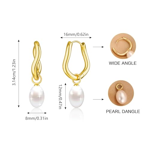 Robaice Pearl Earrings for Women, 14K Gold Plated Dangle Drop Earrings | Small Pearl Drop Huggie Hoop Earrings, Hypoallergenic Dainty Gold Earrings, Wedding Jewelry Gifts for Women Trendy - style: irregular pearl earrings