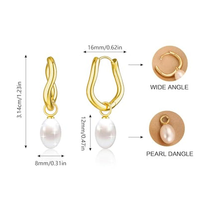 Robaice Pearl Earrings for Women, 14K Gold Plated Dangle Drop Earrings | Small Pearl Drop Huggie Hoop Earrings, Hypoallergenic Dainty Gold Earrings, Wedding Jewelry Gifts for Women Trendy - style: irregular pearl earrings