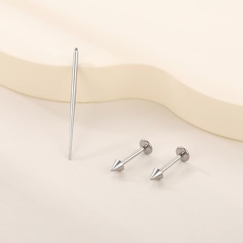 Xpircn ASTM F136 Titanium Flat Back Stud Earrings Internally Threaded Labret Monroe Lip Nose Studs Tragus Helix Conch Cartilage Piercing Jewelry for Women - color: 18G 8MM Bar,3MM Spike,Silver
