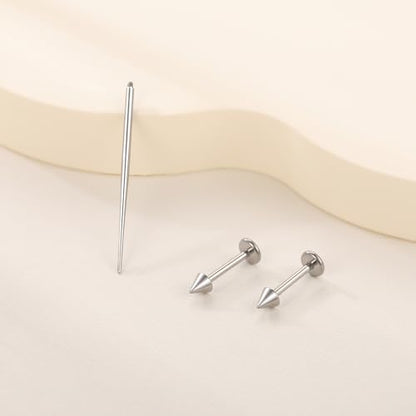 Xpircn ASTM F136 Titanium Flat Back Stud Earrings Internally Threaded Labret Monroe Lip Nose Studs Tragus Helix Conch Cartilage Piercing Jewelry for Women - color: 18G 8MM Bar,3MM Spike,Silver