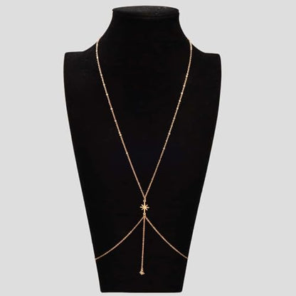 Gold Plated Body Chain for Women, Layered Bikini Waist Chain | Sexy Rhinestone Body Jewelry, Chest Belly Chain, Adjustable Fit, Crossover Design, Summer Beach Parties and Vacations - color: Gold2