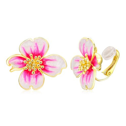 Clip on Earrings Women, 14K Gold Plated Earrings for Sensitive Ears, Fashion Women's Earrings Jewelry Birthday Gift for Wife Grandma Daughter Girls on Christmas Thanksgiving - color: Gold Pink Earrings
