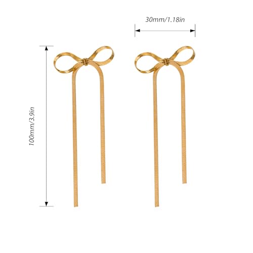 Luxval Rhinestone Earrings Dangling for Women Sparkly Silver Dangle Earrings Girls Long Chandelier Earrings Tassel Lightweight Ear Studs Cubic Zirconia Crystal Statement - color: Gold-Rope Bow