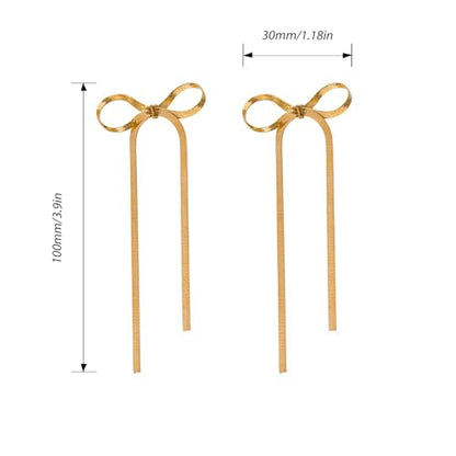 Luxval Rhinestone Earrings Dangling for Women Sparkly Silver Dangle Earrings Girls Long Chandelier Earrings Tassel Lightweight Ear Studs Cubic Zirconia Crystal Statement - color: Gold-Rope Bow