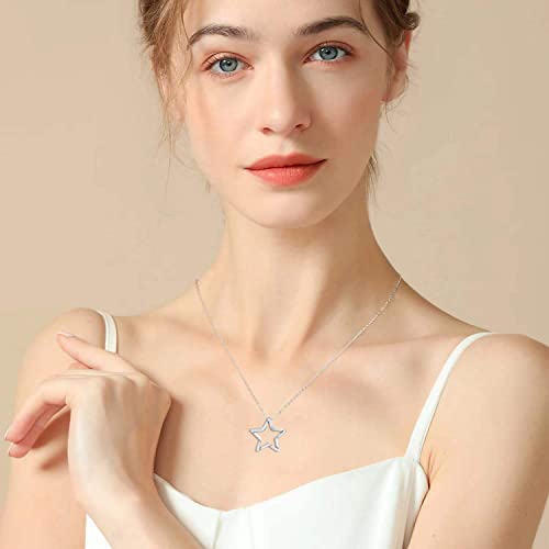 Sterling Silver Crescent Moon Star Necklace Cubic Zirconia Jewelry for Teen & Women Ladies Dainty 18" Chain - color: Star