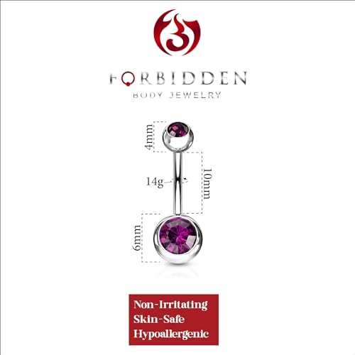 Forbidden Body Jewelry 14g Titanium Double Jeweled CZ Crystal Belly Button Ring - color: Purple