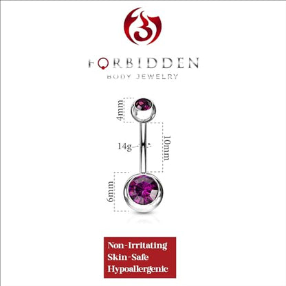Forbidden Body Jewelry 14g Titanium Double Jeweled CZ Crystal Belly Button Ring - color: Purple