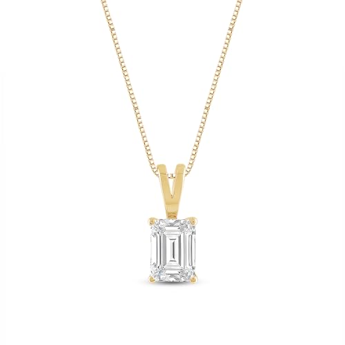 Everyday Elegance Solid 14K Gold Cubic Zirconia Solitaire Pendant Necklace for Women Heart, Princess, Round, Oval, Emerald, Pear & Cushion Cut 1 or 2 CTW | .60mm Thick 16" 18" Length Box Link Chain - color: 14K Yellow Gold, size: 18 " Chain (0.60 mm Thick