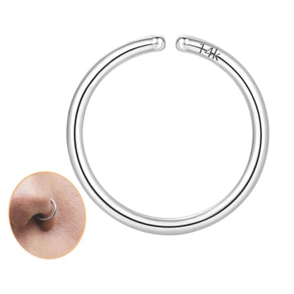 14K Gold Nose Ring Hoop for Women and Men, 6mm/7mm/8mm Tiny Gold Nose Ring Stud Piercing Jewelry, 20G 22G - color: 14k White Gold, size: 20 gauge(0.8mm)-6mm