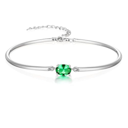Moissanite/Sapphire/Ruby/Emerald Cuff Bracelet 1 Carat Oval Cut Center Stone Inlaid 925 Sterling Silver 14K Gold Plated Adjustable Birthstone Bangle for Women fit Wrist 5-7.5 Inch - color: Emerald Silver