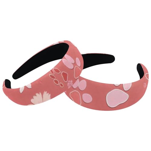 2 Pcs Wide Padded Headband Velvet Headbands Puffy Thick Hairbands Soft Hair bands for Women Girls Hair Accessories for Teen Girls,Cherry Flowers Paws - color: Multi-colored 10