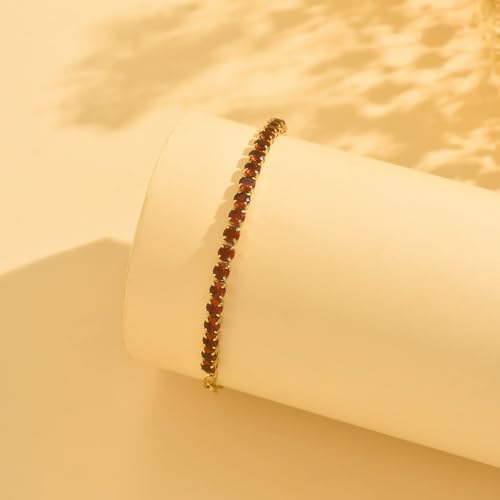 18K Gold Plated Tennis Bracelets for Women, Adjustable Cubic Zirconia Bracelet with Multi-color 4mm CZ Diamond Paperclip Chain, Dainty Trendy Birthday Bridal Jewelry Gifts for Women Daily Party Wear - color: Red
