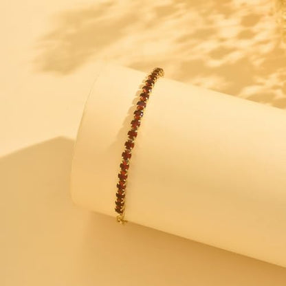 18K Gold Plated Tennis Bracelets for Women, Adjustable Cubic Zirconia Bracelet with Multi-color 4mm CZ Diamond Paperclip Chain, Dainty Trendy Birthday Bridal Jewelry Gifts for Women Daily Party Wear - color: Red
