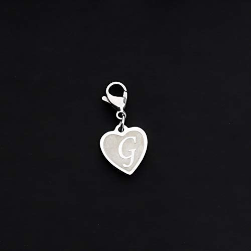 FAADBUK Initial Letter A-Z Alphabet Heart Charms for Jewelry Bracelet Keychain Necklace Initial Stainless steel Clasp Clip on Charm - color: intial G