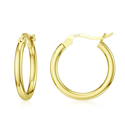 JIAYIQI Sterling Silver Hoop Earrings 18K White Gold Plated Silver Circle Endless Earrings Hoops Jewelry Lightweight Hoop Earring for Women Diameter 10,14,16,18,20,25,30,35,40,50,60mm - style: Gold-16mm