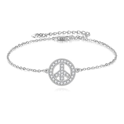 925 Sterling Silver Anklet Foot Bracelet with Crystal from Austria, Anklet Jewelry Gifts for Women 11 Inch Adjustable - style: Peace Sign