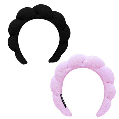 Spa Headbands for Washing Face Makeup Skin Care Headband Women Bubble Facial Beauty Headbands Puffy Shower Towel Band Hair Headband - color: Pink Black