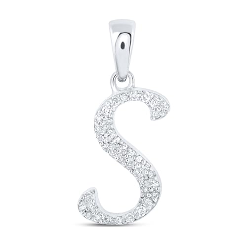 Solid 10K Yellow Gold Real Natural Diamond Womens A-Z Initial Letter Pendant Charm - 1/2 Inch Height - for Necklaces .03 Carat (.03 Cttw) - style: S - 10k White Gold