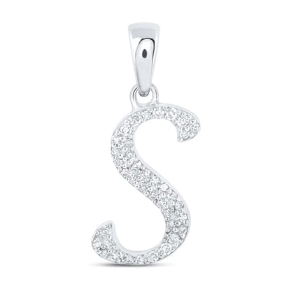 Solid 10K Yellow Gold Real Natural Diamond Womens A-Z Initial Letter Pendant Charm - 1/2 Inch Height - for Necklaces .03 Carat (.03 Cttw) - style: S - 10k White Gold