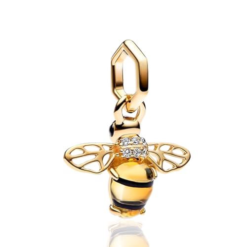 14K Gold Plated Silver Charms for Pandora, Women Heart Family Love Pet Animal Bead Dangle for Bracelets Necklace Jewelry Gift - color: B-Golden- Sparkling Bee