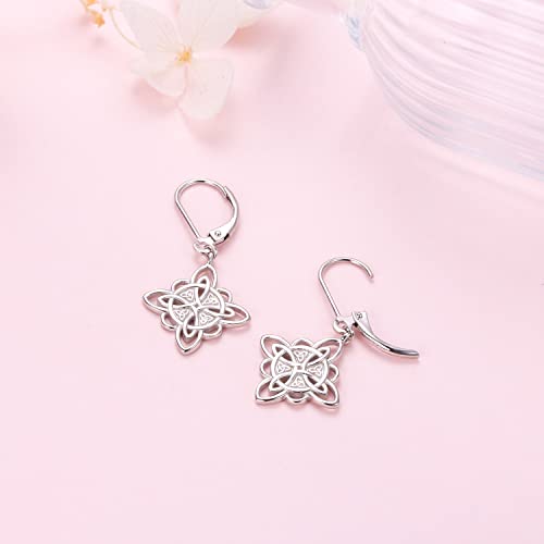 S925 Sterling Silver Celtic Knot Earrings for Women Irish Good Luck Drop Dangle Hook Earrings - style: Dangle Leverback - Witch's Knot