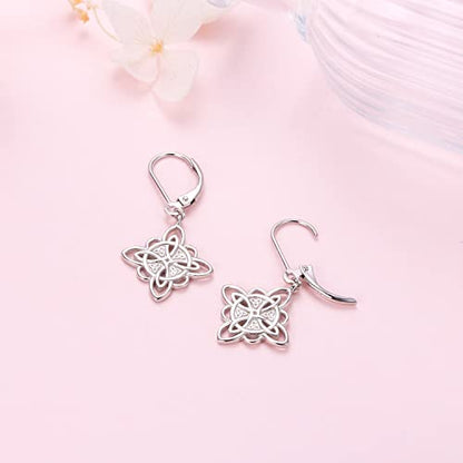 S925 Sterling Silver Celtic Knot Earrings for Women Irish Good Luck Drop Dangle Hook Earrings - style: Dangle Leverback - Witch's Knot