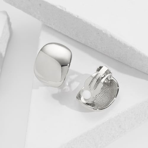 MUYAN Dainty Chunky Clip On Earrings for Women Multiple Styles Gold Silver Retro Clip Earrings - color: Silver
