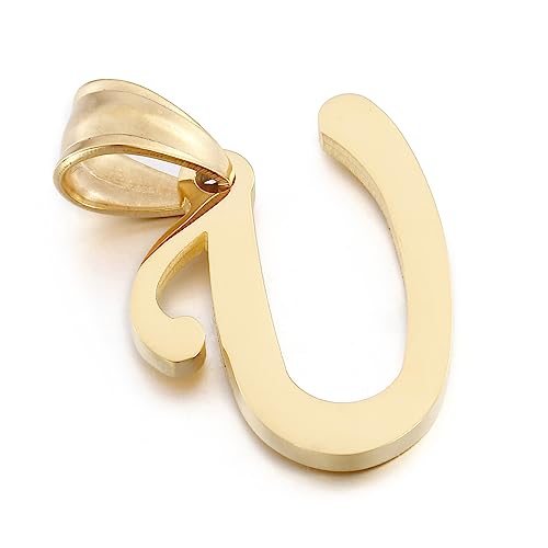 Initial Charms Gold Initial Pendant 14k Gold Letter Charm Name Pendant for Women and Men - style: U