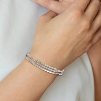 Chisel Crystal Adjustable Bangle Bracelet in Stainless Steel