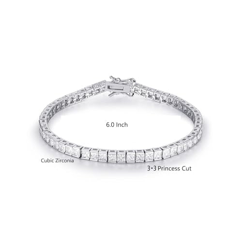 14K White Gold Plated 3.0mm Bracelet Classic Hypoallergenic Cubic Zirconia Tennis Bracelet for Women 6.0-8.5 Inch - size: 6 inch