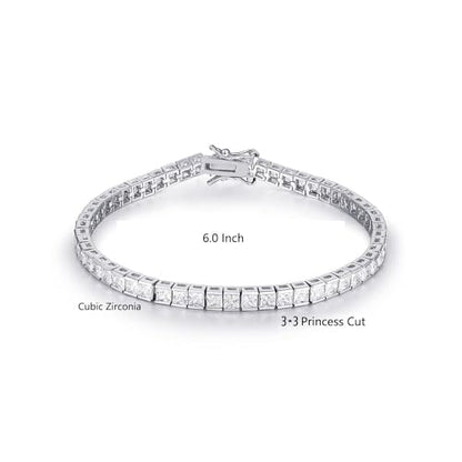 14K White Gold Plated 3.0mm Bracelet Classic Hypoallergenic Cubic Zirconia Tennis Bracelet for Women 6.0-8.5 Inch - size: 6 inch
