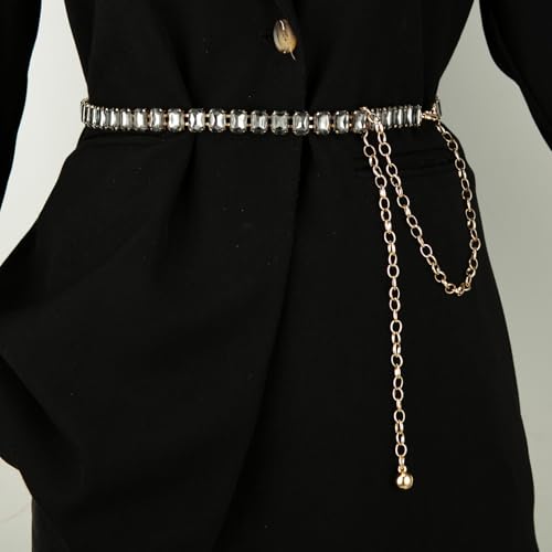 ILuvatar Green Glass Diamond Chain Belt - Metal Women's Western Style Dress Belt - color: Rs-bk